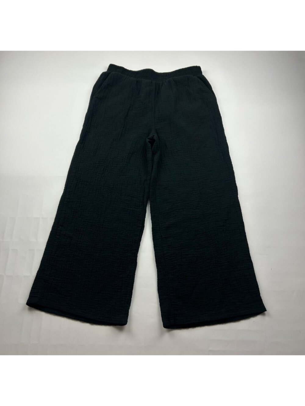 Hurley Black Cotton Crinkle Gauze Wide Leg Pants S